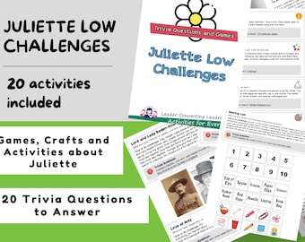 Juliette Gordon Low 20 Fun Trivia and Game Challenges Activity Booklet, Juliette Low Birthday and Halloween Parties, Instant Download