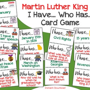 Tengo quién tiene el juego de cartas Martin Luther King Jr / Juego imprimible / Juego de aula / Juegos imprimibles del Día de MLK Jr / Tengo un sueño / Patriótico
