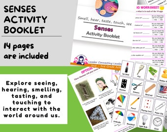 5 Senses Activity Booklet, printable for kids, Tasting, hearing, smelling, touching, seeing,  Activity printable, Girl Scout Badge Resource