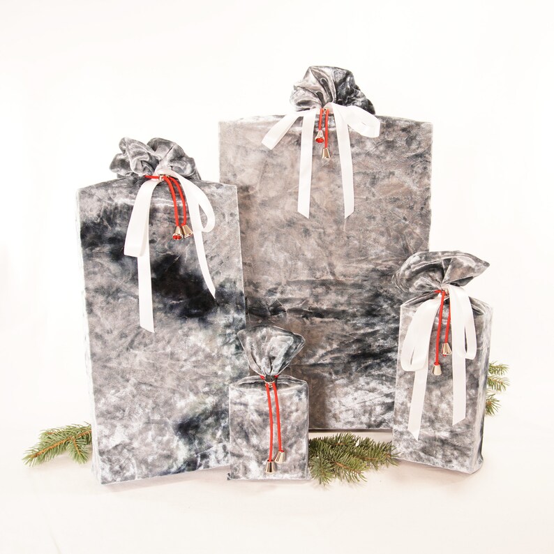 Silver Stretchy Gift Bags - Reusable, Sustainable, Environmental Silver Stretchy Gift Bags - Reusable, Sustainable, Environmental