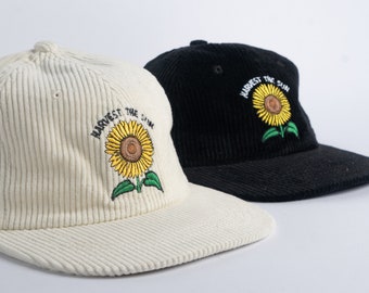 The Sunflower Corduroy Hat 90s snapback hat 90s sunflower gifts cap womens hat mens hat gift for him gift for her