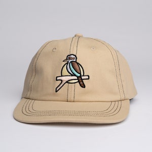 The Kookaburra Corduroy 6 Panel Hat Dad Hat Cap Vintage 90s Flat Cap Gift for him Gift for her Personalized gifts australian birds Beige