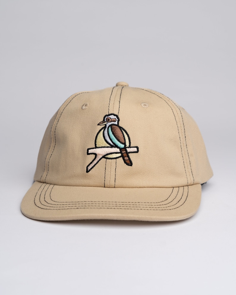 The Kookaburra Corduroy 6 Panel Hat Dad Hat Cap Vintage 90s Flat Cap Gift for him Gift for her Personalized gifts australian birds Beige