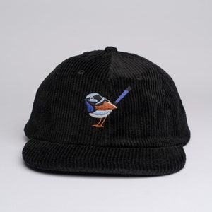 The Fairywren Corduroy 6 Panel Hat Dad Hat Cap Vintage 90s Snapback Flat Cap Gift for him Gift for her Personalized gift Black