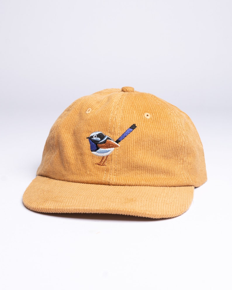 The Fairywren Corduroy 6 Panel Hat Dad Hat Cap Vintage 90s Snapback Flat Cap Gift for him Gift for her Personalized gift Mustard