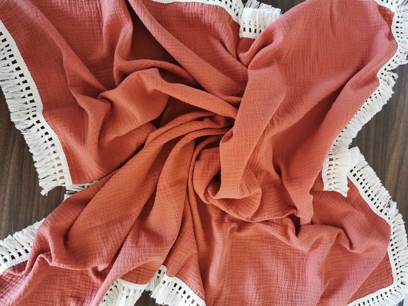 Baby Boho Fringe Blanket Blankets Two layers Cotton Muslin Etsy