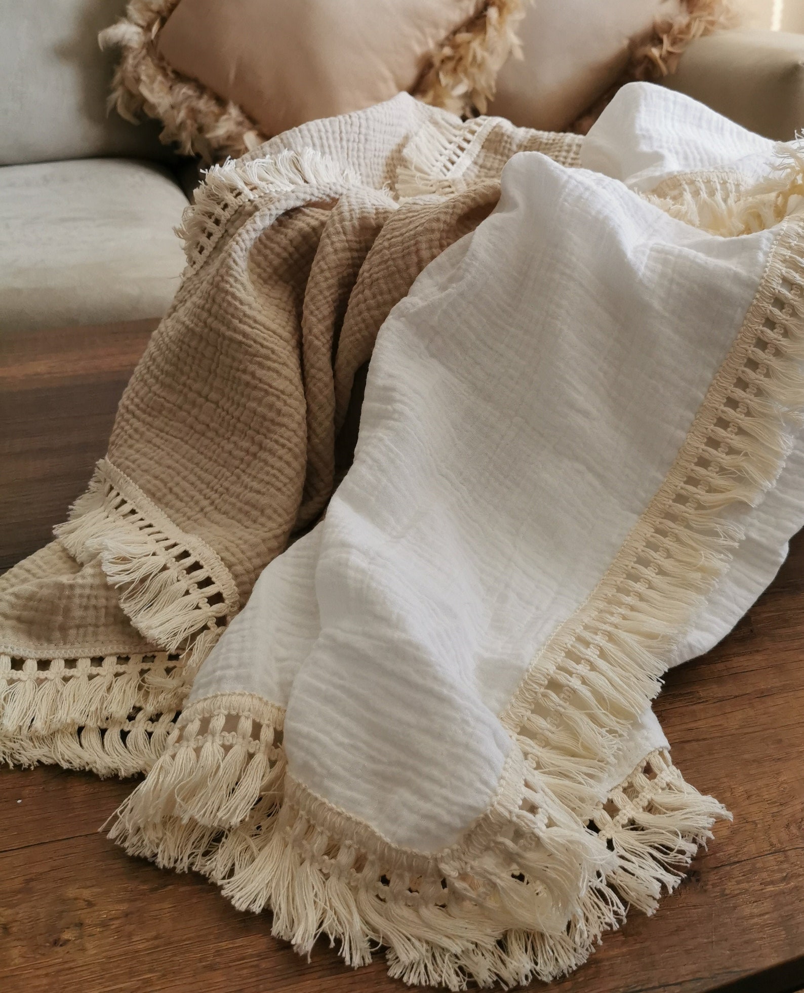 Baby Boho Fringe Blanket Blankets Two layers Cotton Muslin Etsy
