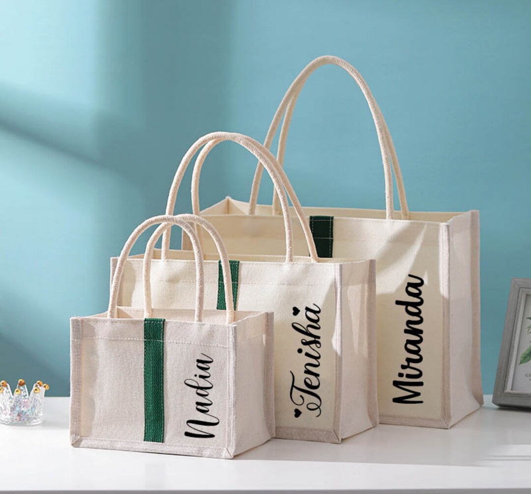 Personalized White Canvas Bags Custom Tote Bag Bridesmaid Etsy