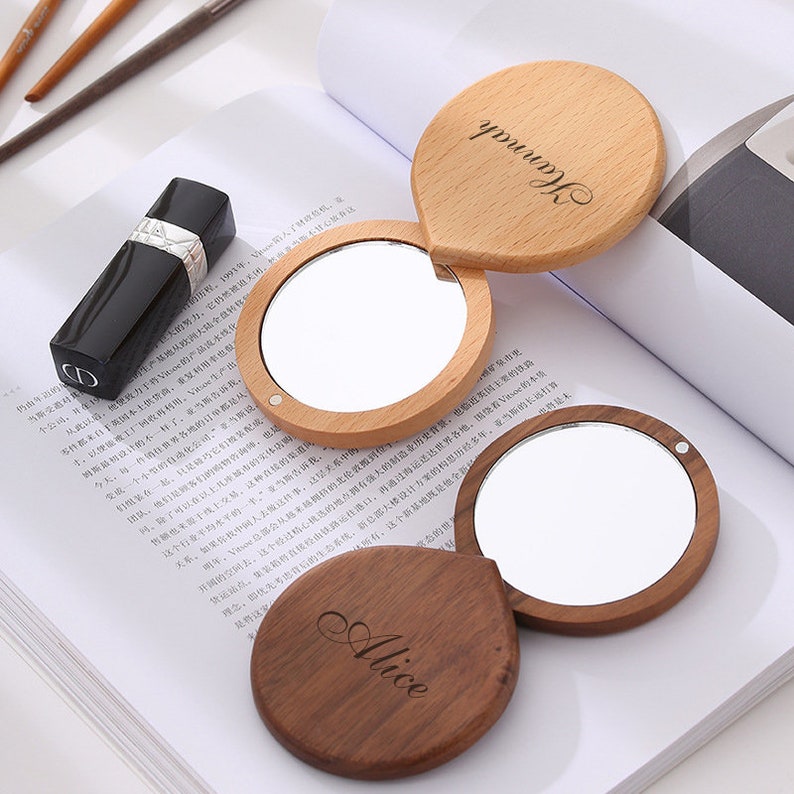 Custom Compact Mirror Compact Wood Mirror Personalized  image 1