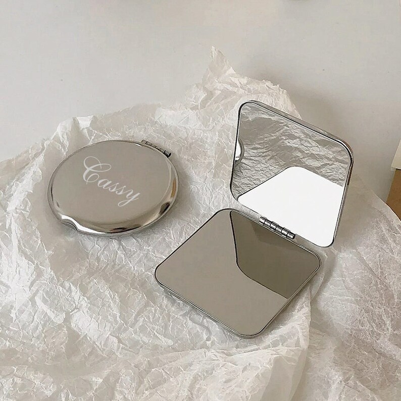 Personalized Engraved Silver Compact Mirror Favor Custom Etsy