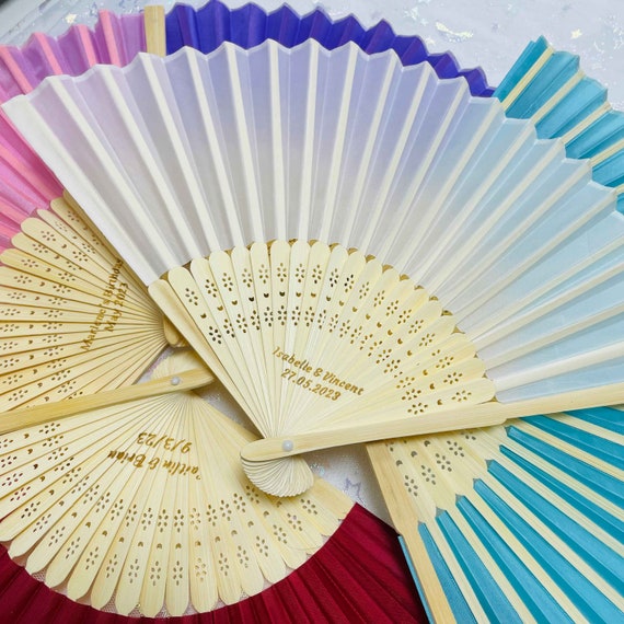 Personalized Colored Paper Fans for Wedding