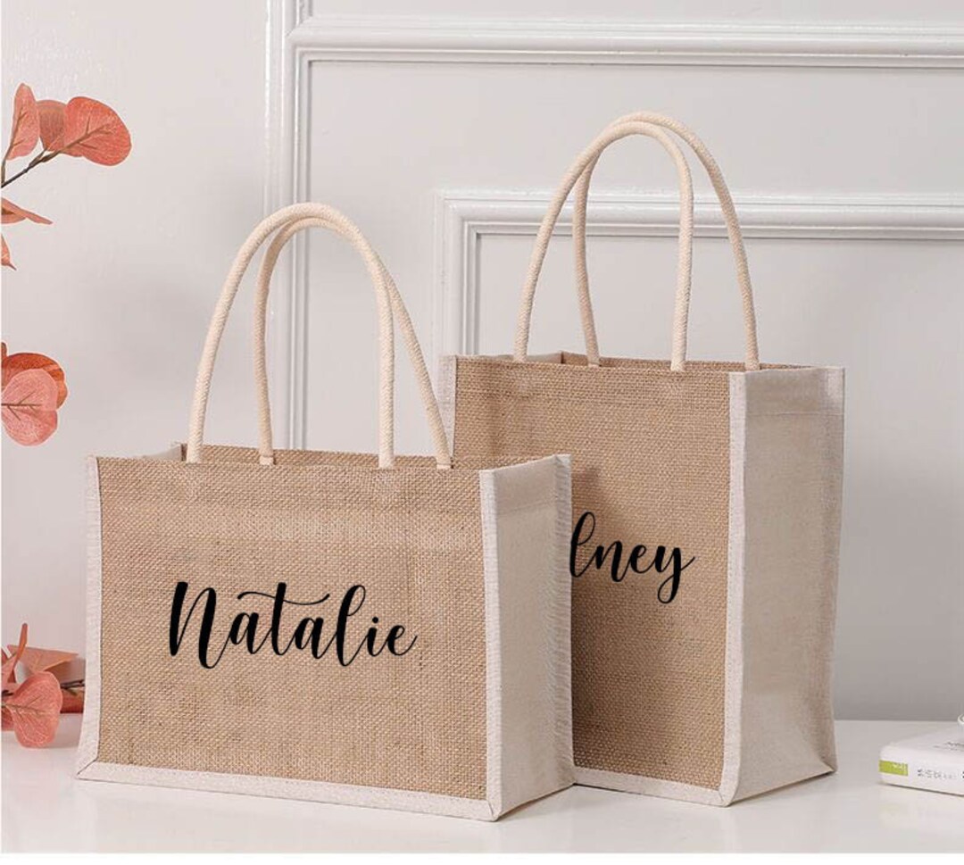 Personalized Burlap Tote Bag Bridesmaid Gift, Custom Name Jute Bag ...