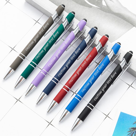 Customized Engraving Ballpoint Pens with Name Message Gift Ideas for Men Women Birthday Graduation Black Ink Personalized Custom Pens Bulk with Stylus Tip Office-Medium Point 