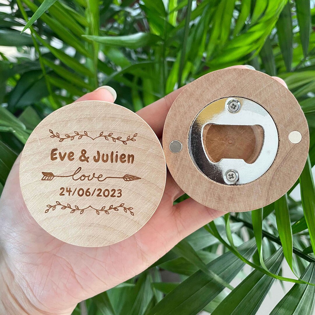 Personalized Bottle Opener Wedding Favor Fridge Wooden