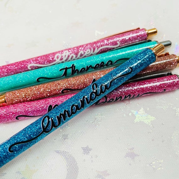 Personalized Glitter Pens, Custom Decal Name Pens, Sparkle Pens