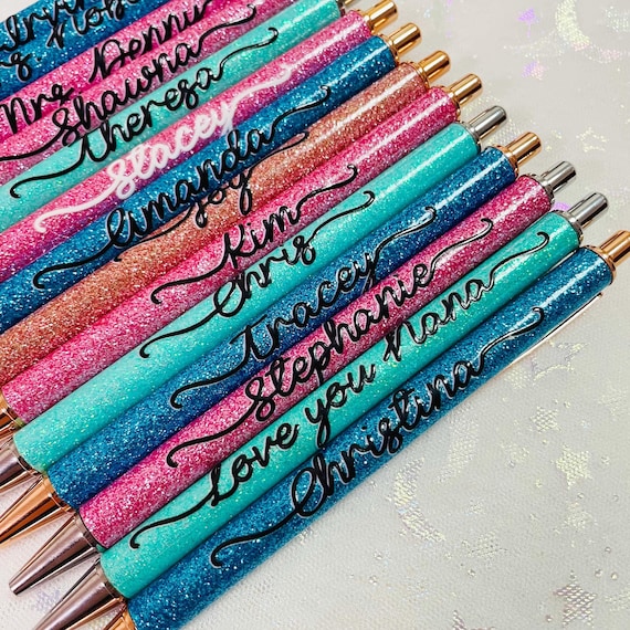 Custom Glitter Pens, Personalized Decal Name Pens, Sparkle Pens