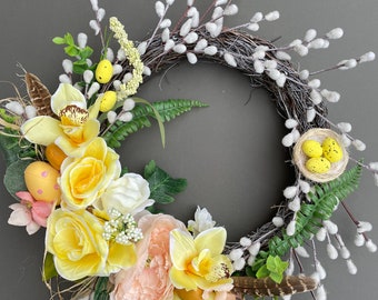 Easter wreath, yellow wreath, Artificial flowers wreath, spring wreath