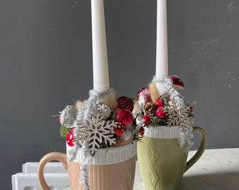 Tasse en céramique de Noël avec bougie, centre de table, cadeau de Noël