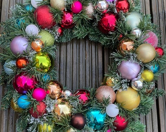 Multicolored Rainbow Bauble Wreath,Christmas wreath, Festive Door Decoration