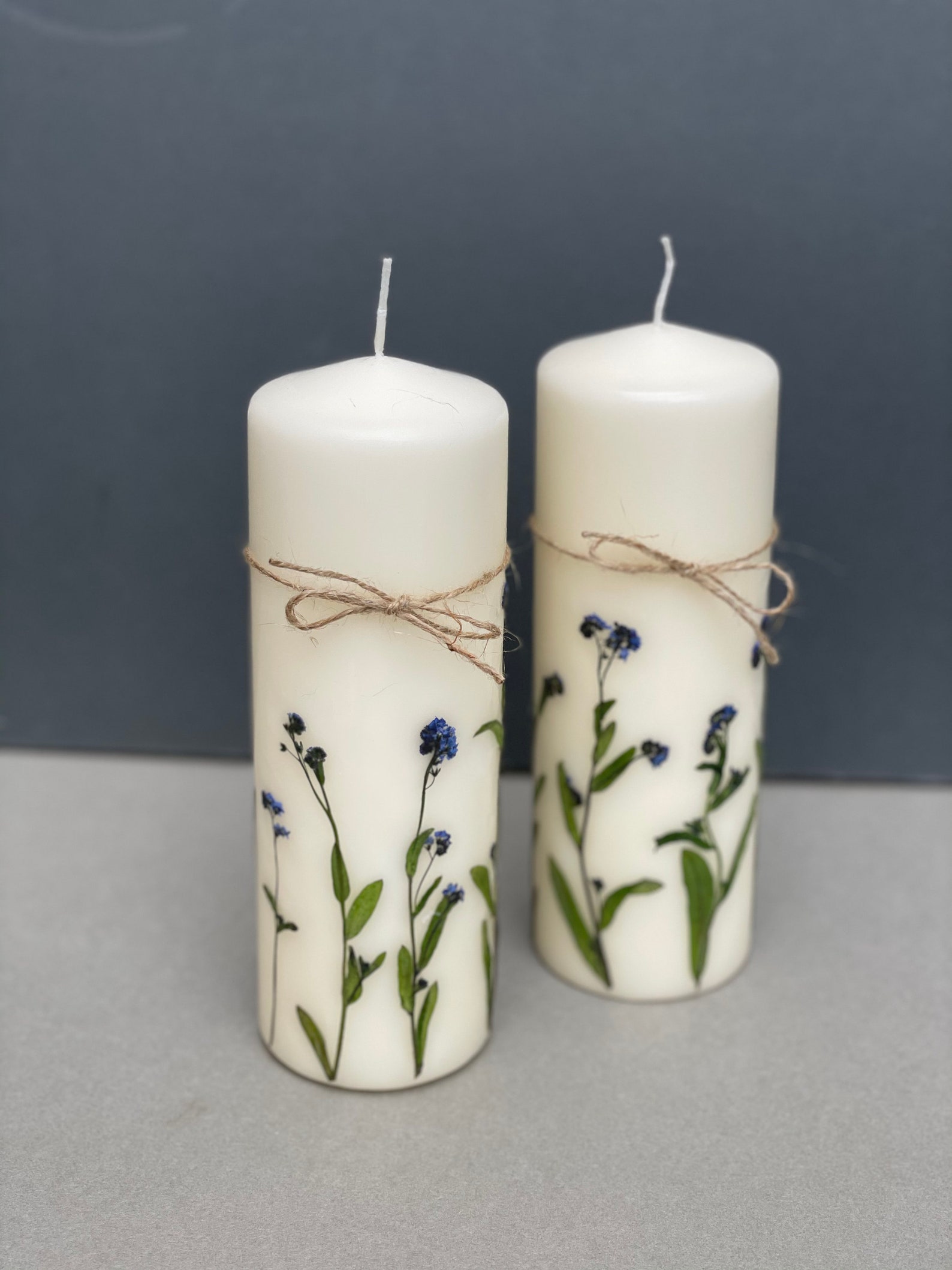 menot flower pillar candles. Pressed flowers candles. Etsy
