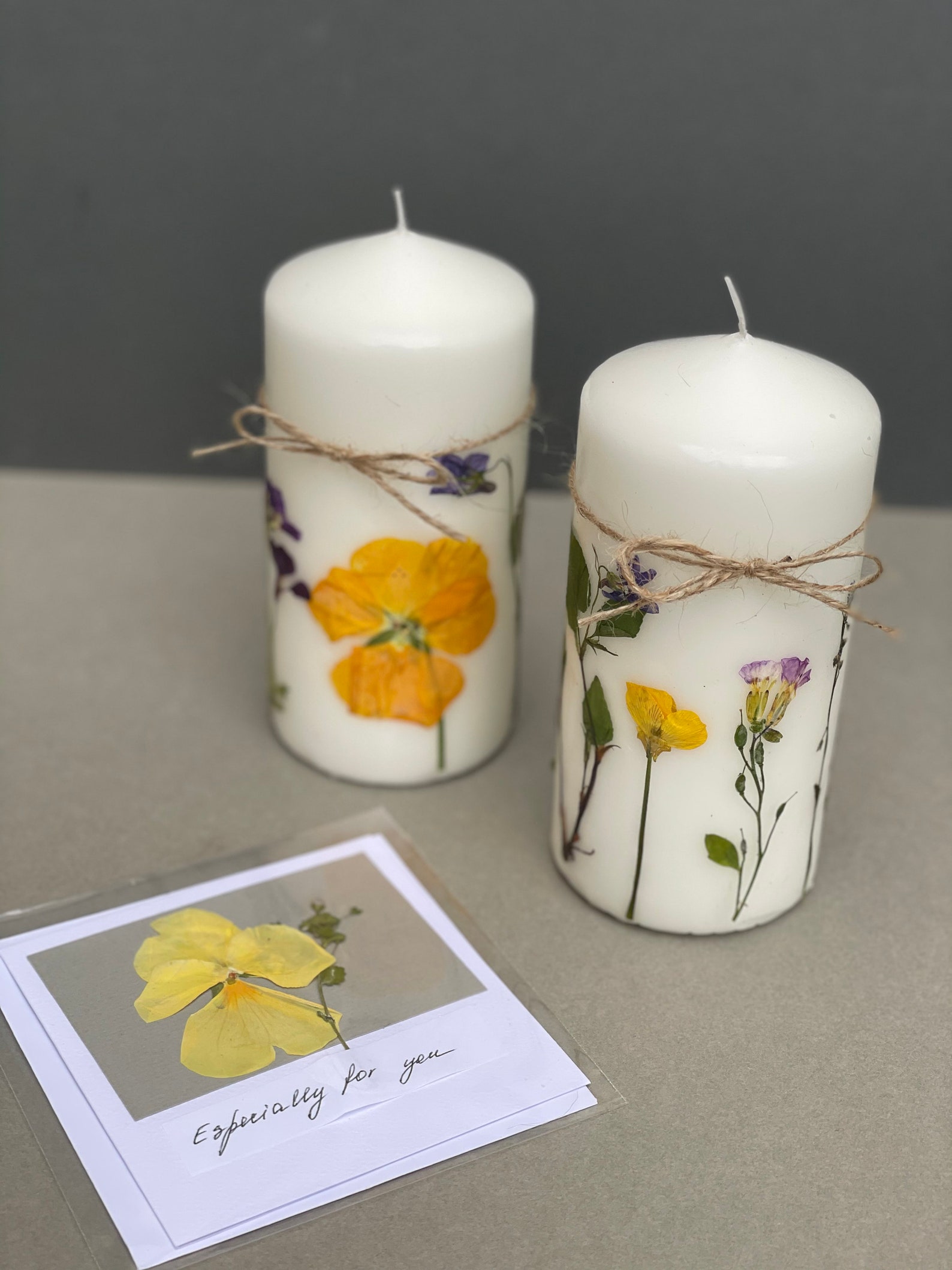 Pressed Flower Candle Flower candle Wedding decorMom Etsy