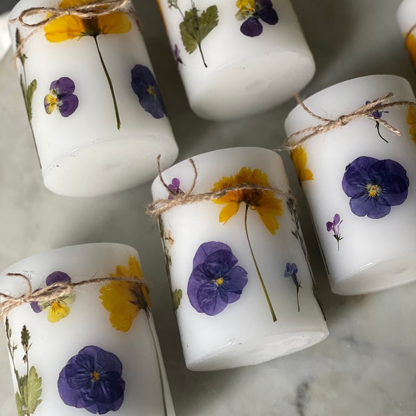 Spring candles, Pressed flower candles, Dried flower candles