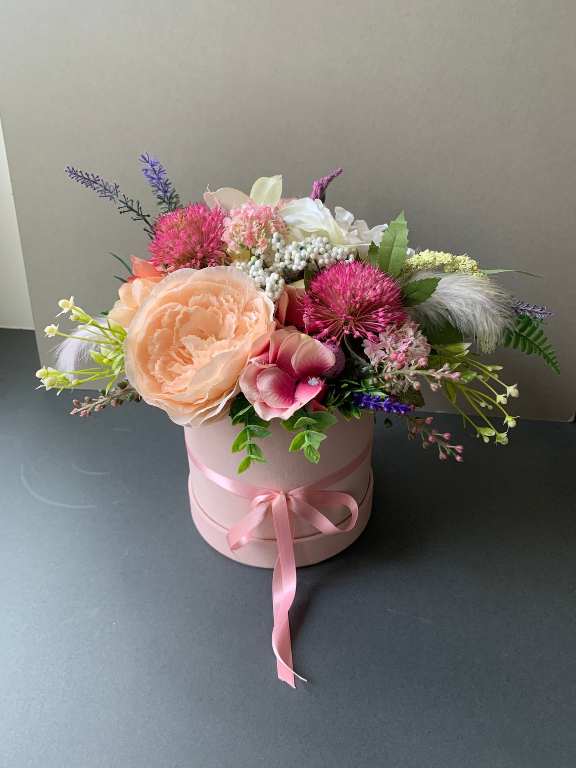 Flower velvet hat box/ Flower box/ Flower arrangement/ Etsy