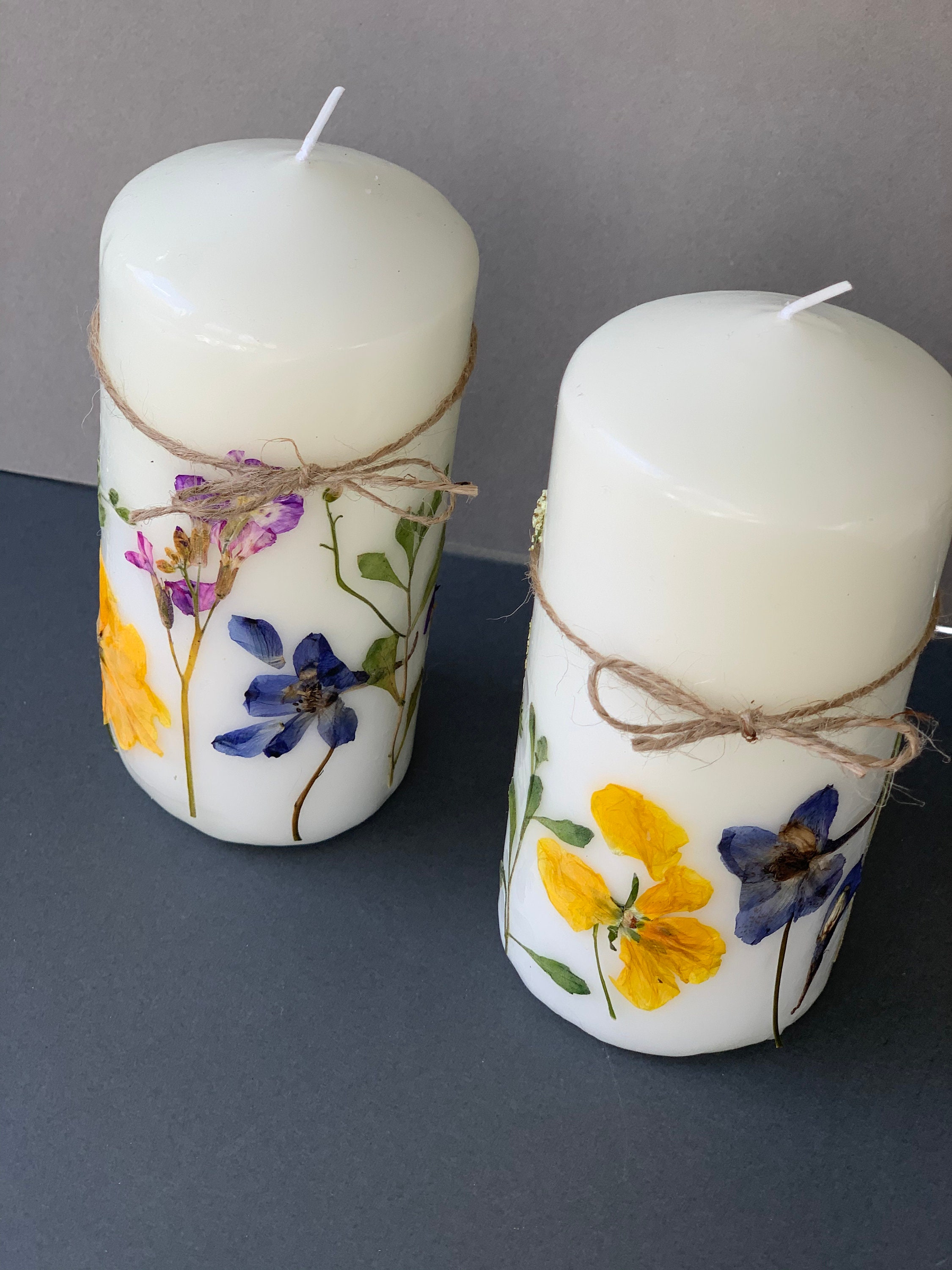 Pressed Flower Candle Flower candle Wedding decorMom Etsy