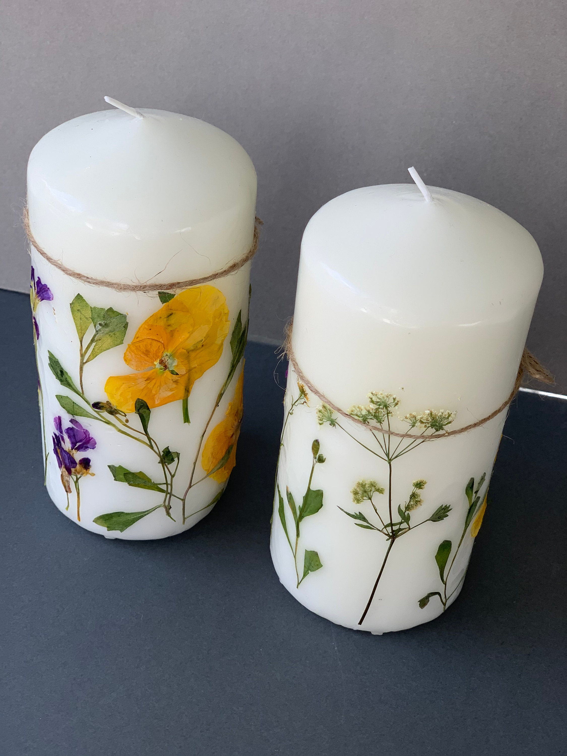 Pressed Flower Candle Flower candle Wedding decorMom Etsy