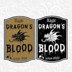 Dragon&#39;s blood SVG. Halloween label svg, dxf, eps, png. Dragon&#39;s blood halloween label svg digital file. Halloween svg label. Tumbler label