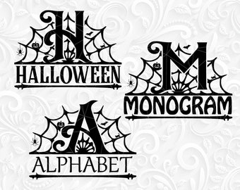 Halloween Split Monogram SVG. Halloween split alphabet monogram letters. Digital design halloween monogram download. Halloween SVG, dxf, png