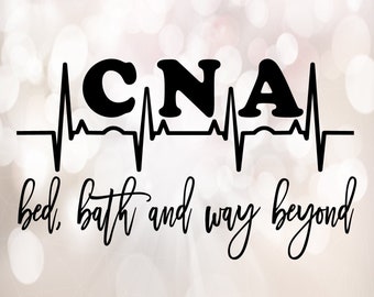 Puede incluir: Diseño gráfico en blanco y negro con un latido del corazón y el texto "CNA bed, bath and way beyond".