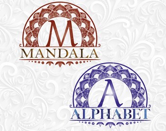 Mandala Split Circle Monogramm SVG, eps, dxf, PNG. Halbkreis Split Monogramm Alphabet svg. Split Mandala Monogramm svg. Split Monogramm svg.