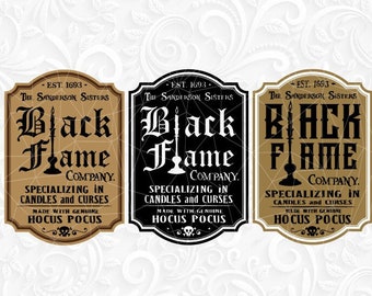 Black Flame Company Label SVG. Tumbler labels Black Flame Candle Company  svg, png, dxf, eps. Tumbler svg Black Flame Halloween Witch File