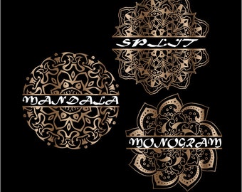 Mandala split SVG. 20 Split Monogramm Mandala digital. Split Mandala Monogramm digitale Dateien. Spaltblume Mandala Monogramm. 20 Artikel Bündel.