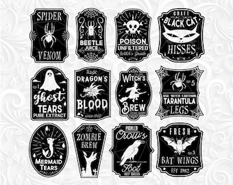 12 Labels Bundle. Halloween Label SVG Bundle. Halloween svg, Witch Halloween. Witch's Brew SVG bundle. Halloween Clipart, Horror Labels
