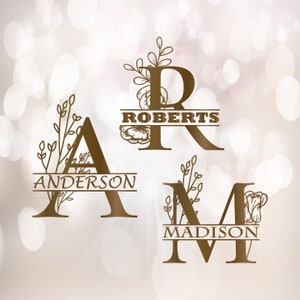 Monogramm SVG. Blumensplitt Monogramm png. Blume Monogramm Buchstaben nur digital. Digitales Alphabet Monogramm svg. Geteilte Initialen Buchstabe png.