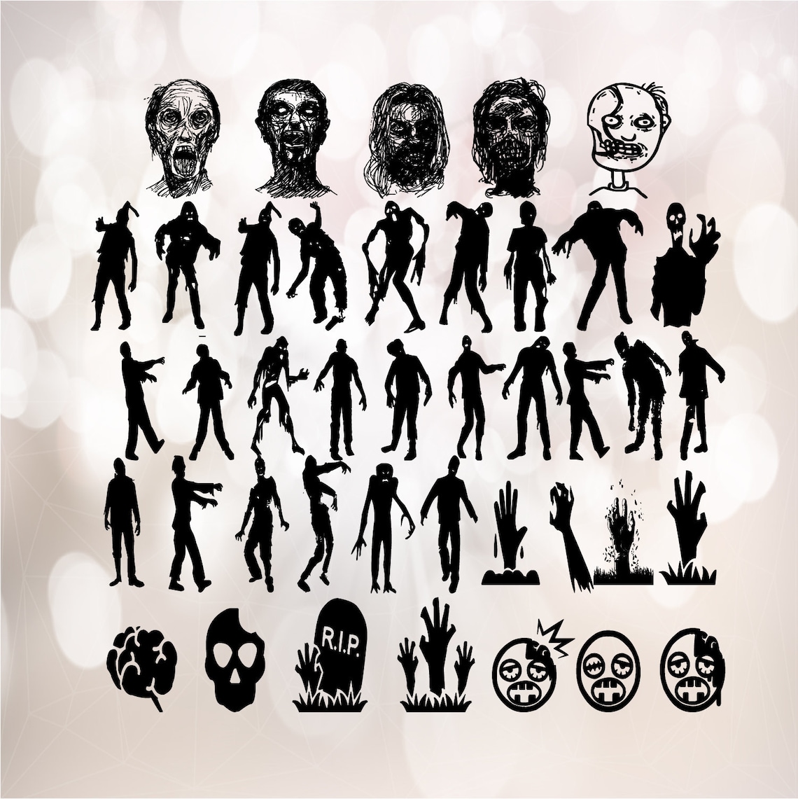 42 Zombies Svg Horror Svg Zombie Zombie Silhouette Skull Etsy