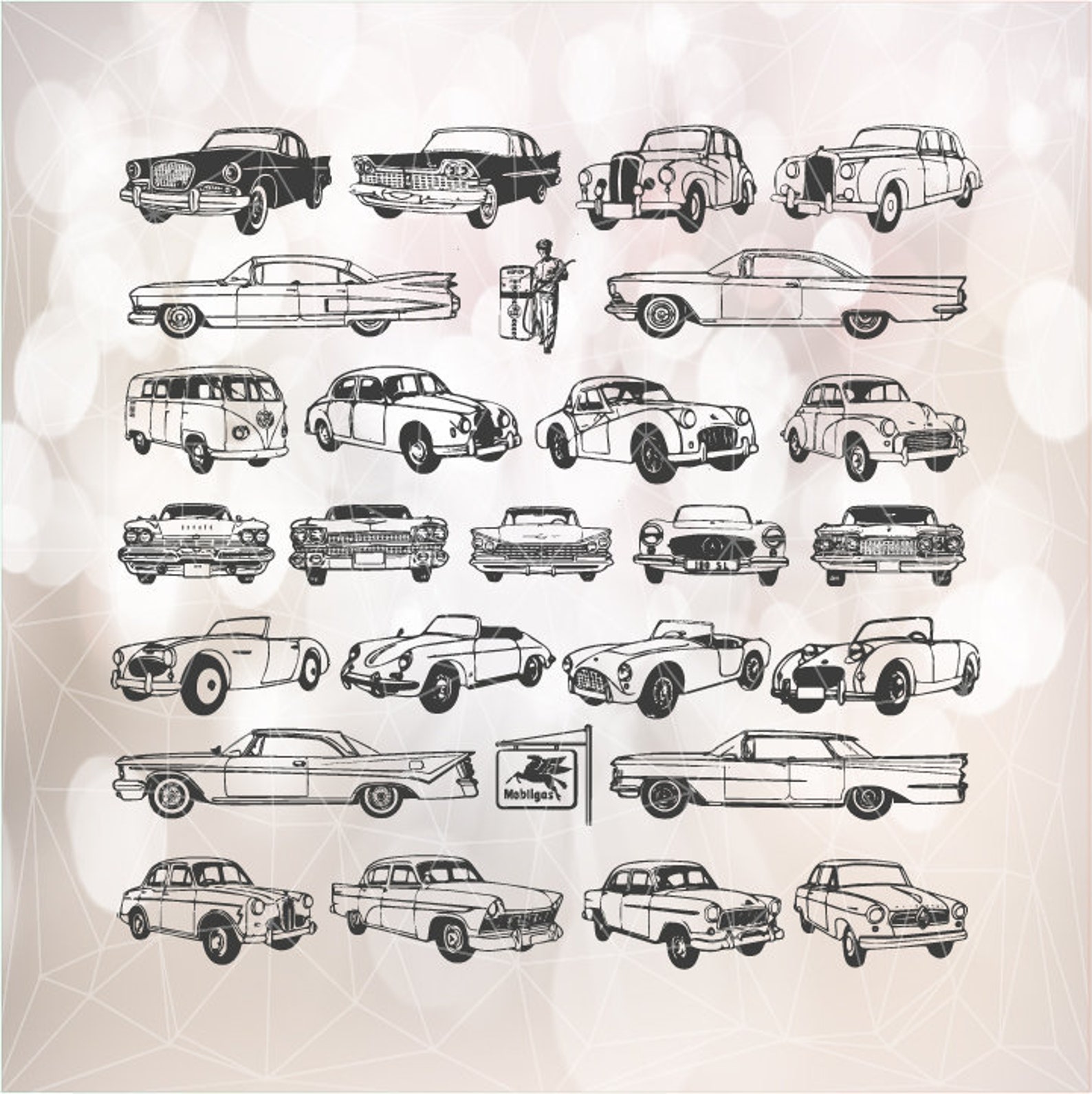 Vintage Cars Bundle Svg 27 Items, Old Cars Digital Template, Retro Cars