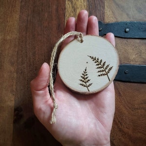 Wood Burned Fern Birch Ornament
