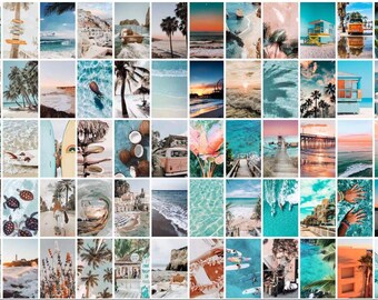 CY2SIDE 50PCS Peach Beach Aesthetic Picture for Wall Collage Boho Style Collage Print Kit 50 Set 4x6 inch VSCO Posters Wall Art Print for Room Dorm Photo Display Teal Color Room Decor for Girls