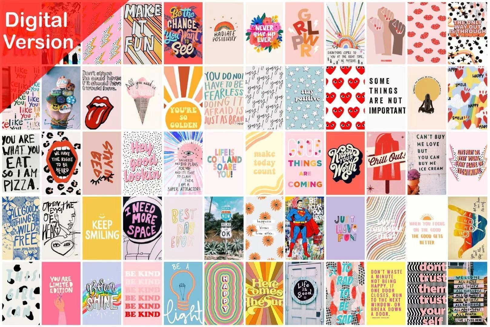 Digital 60pcs Positive Vibes Collage Kit Aesthetic Prints | Etsy