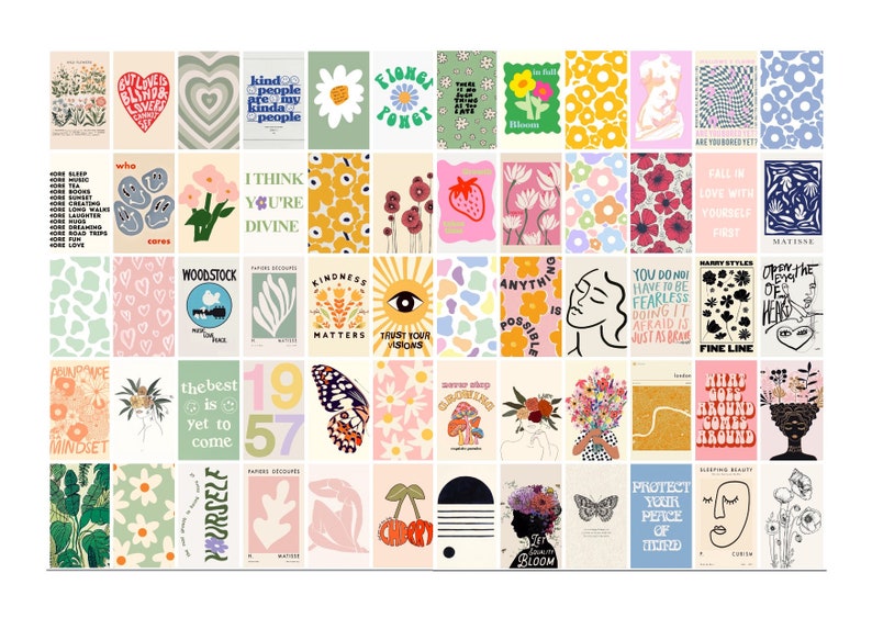 Printed 30/50/60pcs Danish Pastel Collage Kit, 4x6'/5x7” Aesthetic Indie Room Decor Prints 