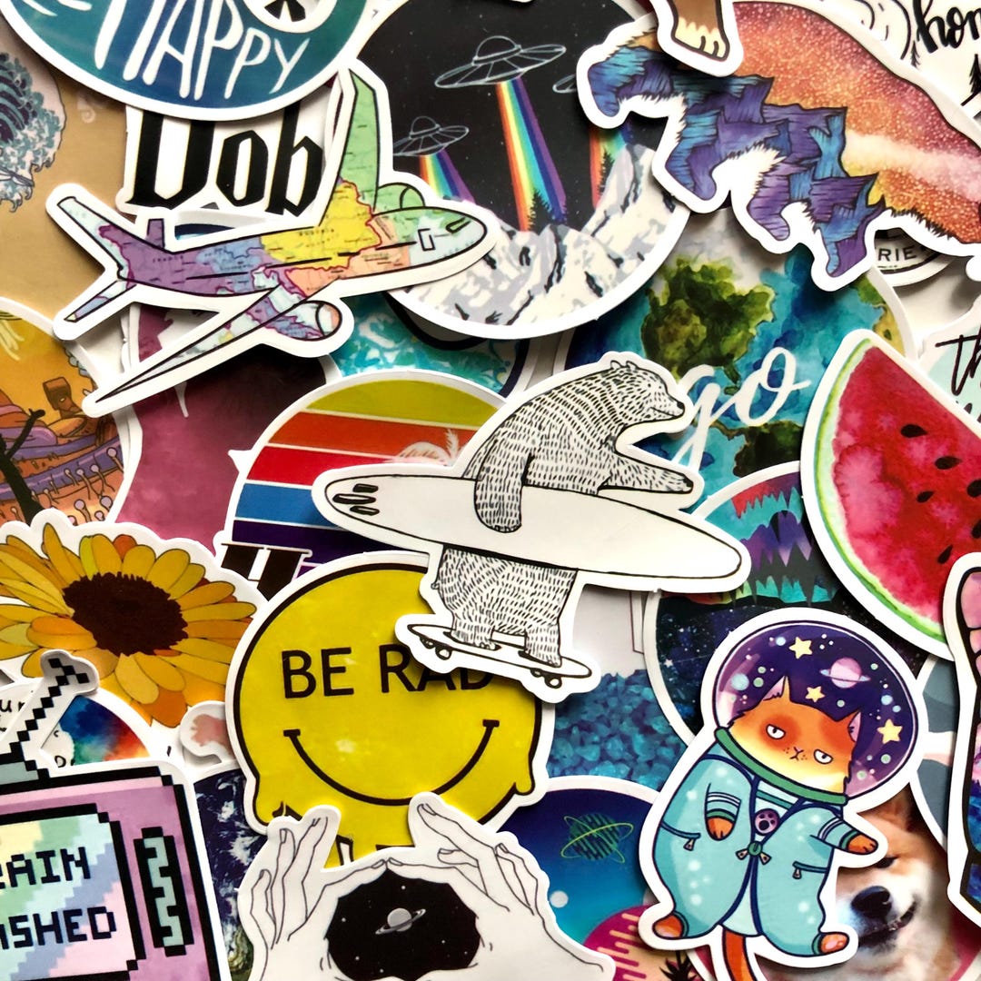 Cool Sticker Pack Colorful Travel Stickers, Galaxy, Cat & Alien Decals ...