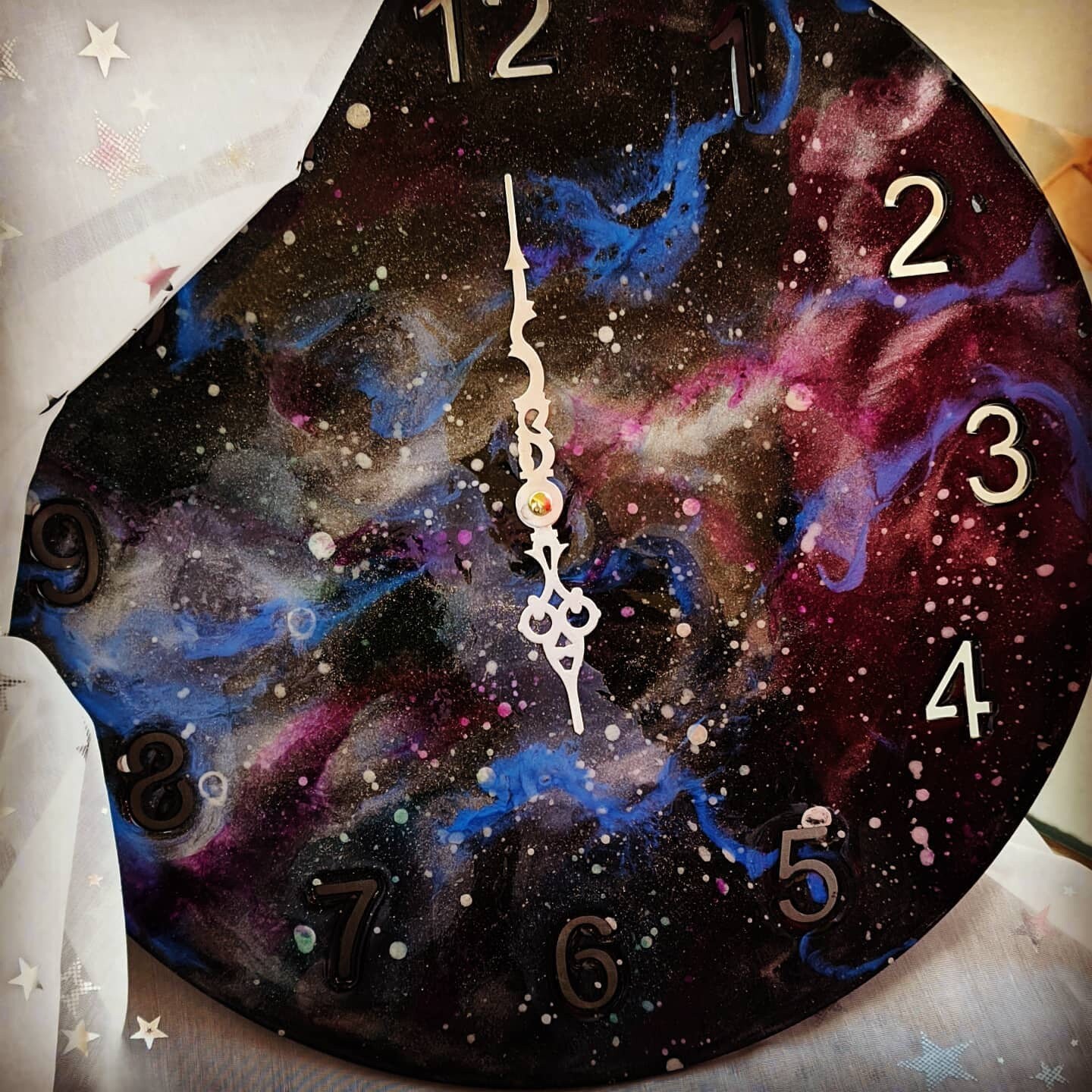 Resin clock Resin art clock with design of galaxy. Wooden Etsy