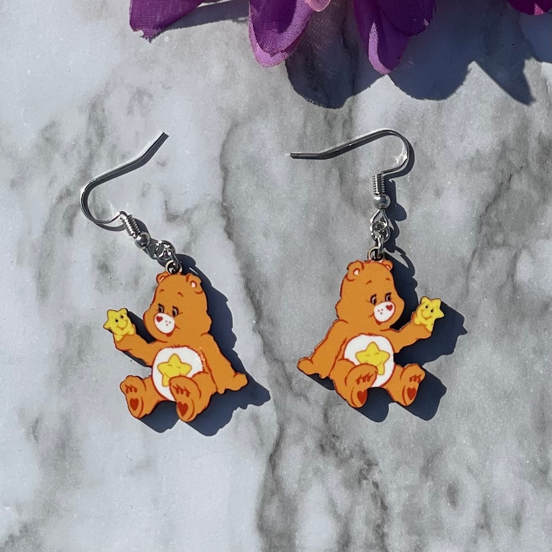 Care bear Earrings Choose Your color cheer, laugh a lot, love a lot, lucky, harmony, secret, funshine, share bear, bedtime, Care Bears Laugh-a-Lot Bear