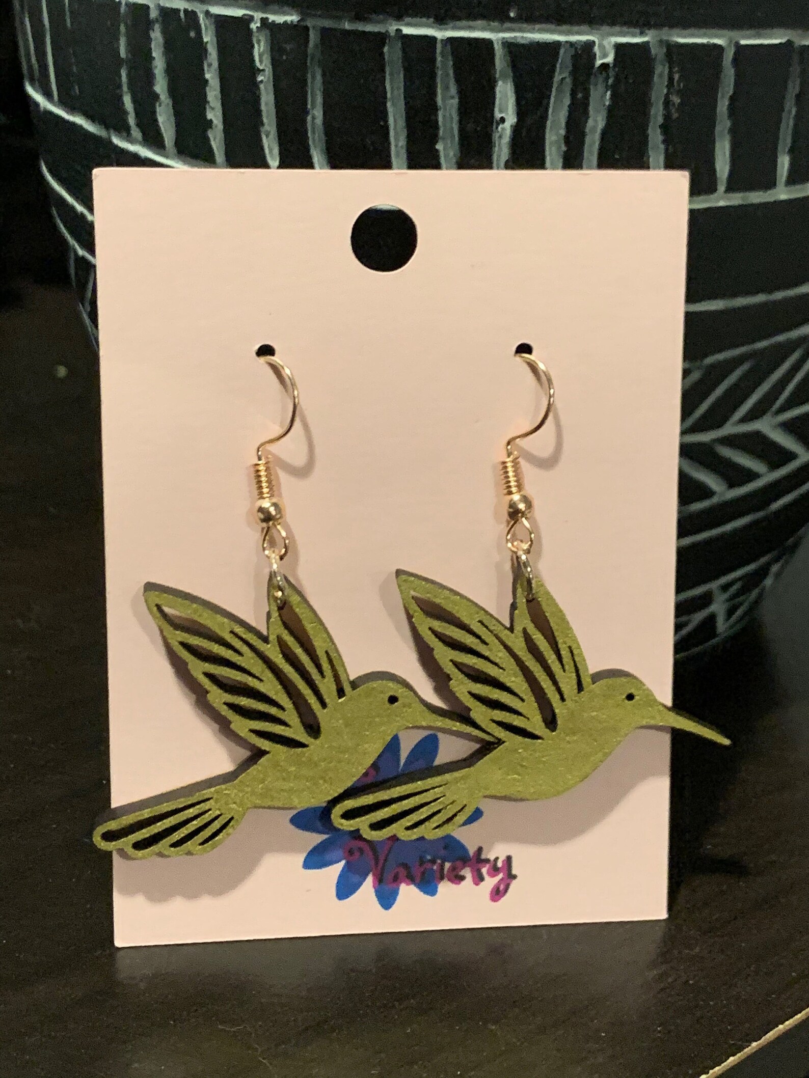 Hummingbird Drop Earrings in Gold Custom Laser Cut Rose Etsy