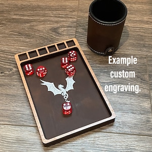 Wood and Leatherette Dice Tray for Yahtzee, Farkle, etc. FREE Personalization, gift for gamer, gift for him, gift for her, family game night