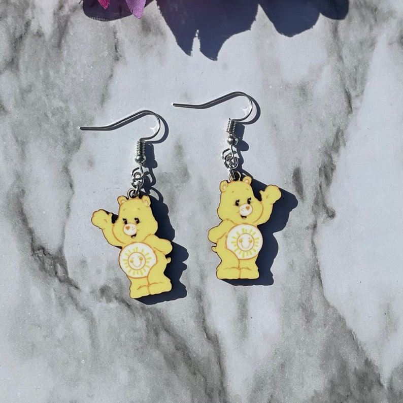 Care bear Earrings Choose Your color cheer, laugh a lot, love a lot, lucky, harmony, secret, funshine, share bear, bedtime, Care Bears Funshine Bear