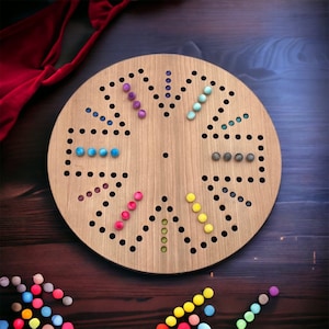 Aggravation Game Board, 10.5” Custom Laser Cut Wood Board with wood Marbles, Handmade Family Game Night Gift, Wooden Marble Game for Gamers